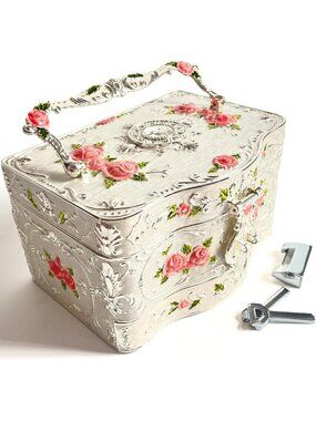 Vintage Rose Pastoral Jewelry Chest - Elegant Metal Gem Storage Box